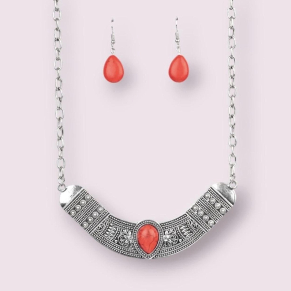 Vintage Paparazzi Red Necklace and Earring Set